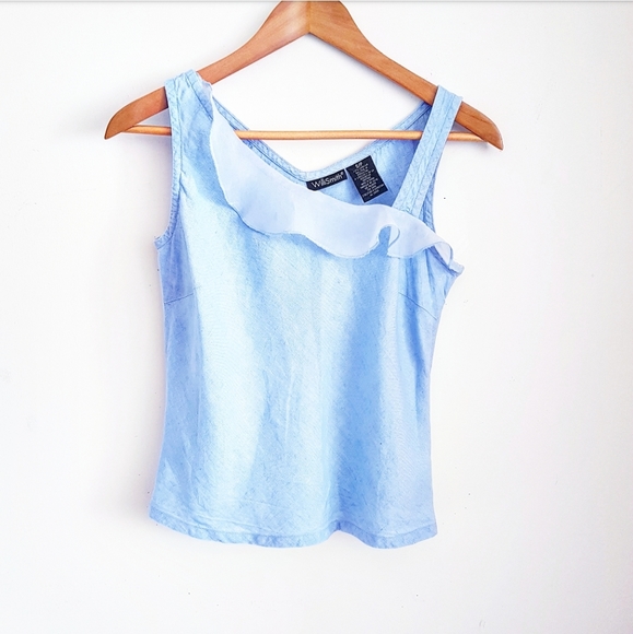 Willi Smith Tops - 🌷Sm. WILLI SMITH Blue Linen Ruffle Tank Top